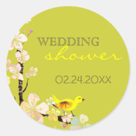 春バードグリーンブライダルシャワー ラウンドシール