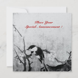 春バードモノグラム白黒グレー 案内状