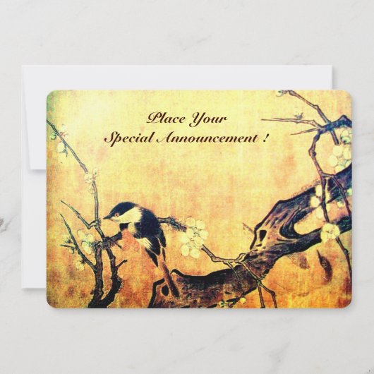 春バードモノグラム、金ゴールドイエローブラウン 案内状 (正面)