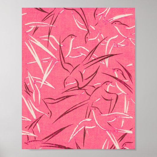 春バードヴィンテージ日本のピンクアニマルプリント ポスター (正面)