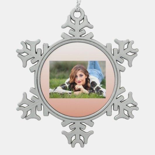 春パステルカラー赤面ピーチグラデーションダスティピンク スノーフレークピューターオーナメント (正面)