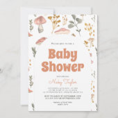 春パステルコタジェコアマッシュルームベビーシャワー 招待状 (正面)