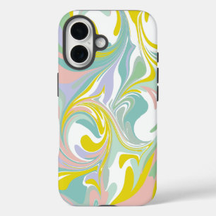 春パステルスワーズ 抽象芸術マーリングデザイン iPhone 16ケース