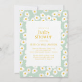 春パステルセージグリーンデイジーベビーシャワー 招待状 (正面)