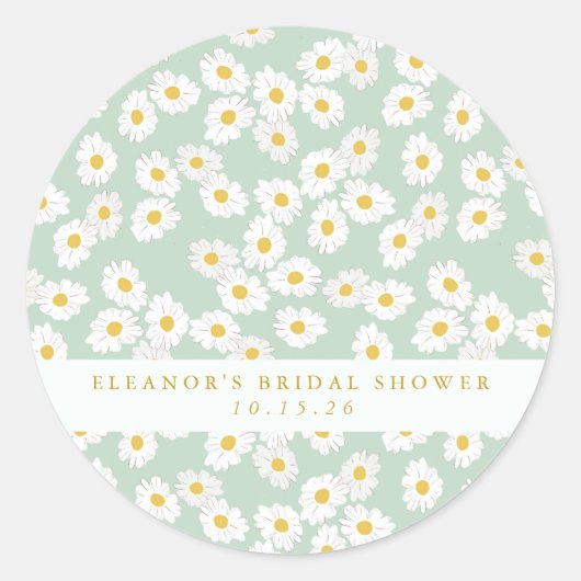 春パステルセージデイジーブライダルシャワーカスタム ラウンドシール (正面)