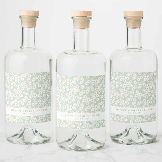 春パステルセージデイジーブライダルシャワーカスタム リキュールボトルラベル (ボトル)