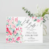 春パステルピンクフローラ水カラーベビーシャワー 招待状 (スタンド正面)