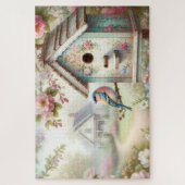 春パステルフラワーアンドバード付きバードハウス ジグソーパズル (縦)