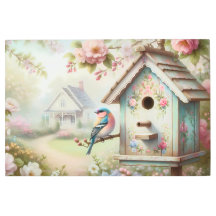 春パステルフラワーアンドバード付きバードハウス