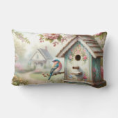 春パステルフラワーアンドバード付きバードハウス ランバークッション (裏面)