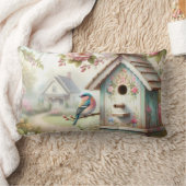 春パステルフラワーアンドバード付きバードハウス ランバークッション (ブランケット)