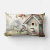 春パステルフラワーアンドバード付きバードハウス ランバークッション (正面)