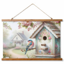 春パステルフラワーアンドバード付きバードハウス