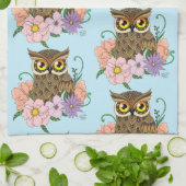 春パステルフラワーズフクロウ キッチンタオル (折り畳み)
