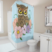 春パステルフラワーズフクロウ シャワーカーテン (インサイチュ)