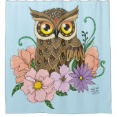 春パステルフラワーズフクロウ シャワーカーテン (正面)