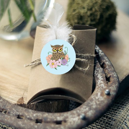 春パステルフラワーズフクロウ ラウンドシール