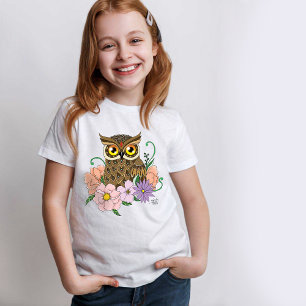 春パステルフラワーズフクロウ Tシャツ