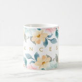 春パステルフローラ水の色あなたの名前を追加 コーヒーマグカップ (中央)