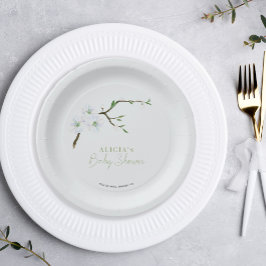 春パステルブルーフローラ男の子のシャワー ペーパープレート