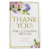 春パステル結婚フローラズピンク&金ゴールド ミディアムペーパーバッグ (正面)