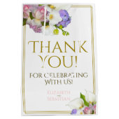 春パステル結婚フローラズピンク&金ゴールド ミディアムペーパーバッグ (裏面)