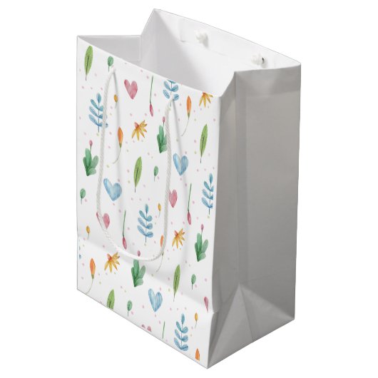 春パターンロマンチックな水色自然インスパイア- ミディアムペーパーバッグ (正面アングル)