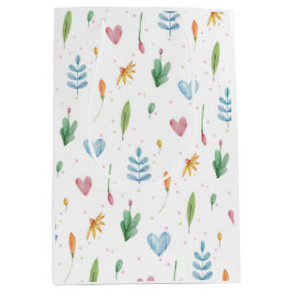 春パターンロマンチックな水色自然インスパイア- ミディアムペーパーバッグ