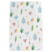 春パターンロマンチックな水色自然インスパイア- ミディアムペーパーバッグ (裏面)