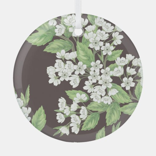 春パターン、緑の枝シームレス。 ガラスオーナメント (正面)