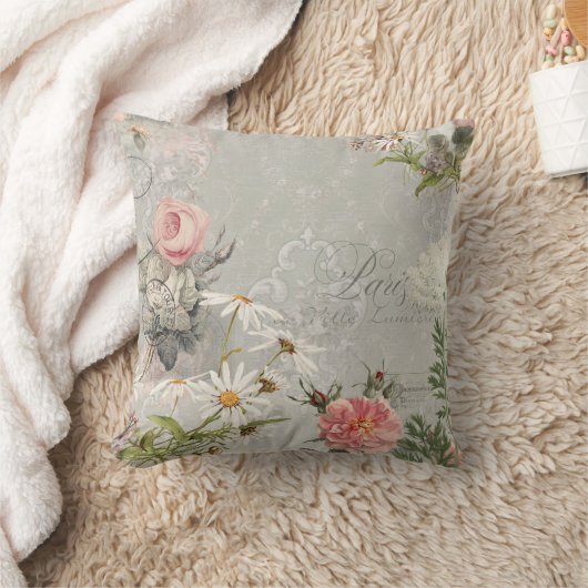春パリヴィンテージフローラグレイエフェメラダマスク クッション (ブランケット)