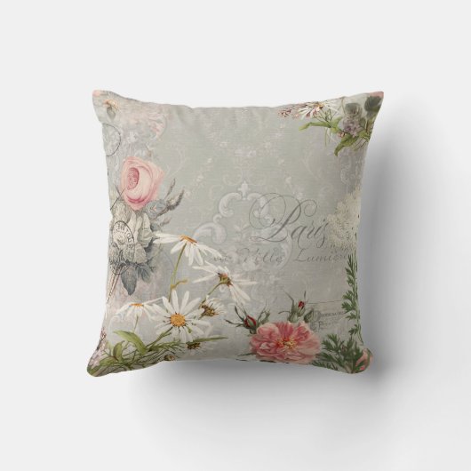 春パリヴィンテージフローラグレイエフェメラダマスク クッション (裏面)