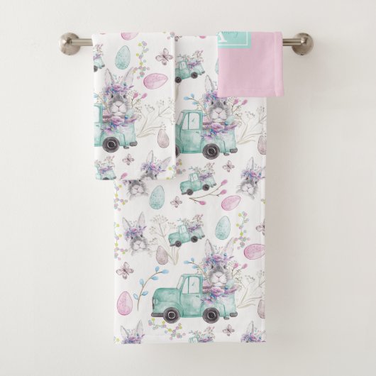 春パーソナライズされたイースターの水彩要素 バスタオルセット (インサイチュ)