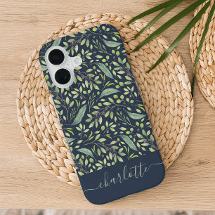 春パーソナライズされたグリーン植物模様 iPhone 16ケース