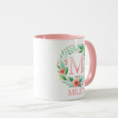 春パーソナライズされたブロッサム文字M -名前をカスタムする マグカップ (正面右)