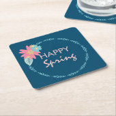 春パーティーフローラリース誕生日花 スクエアペーパーコースター (アングル)