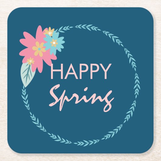 春パーティーフローラリース誕生日花 スクエアペーパーコースター (正面)