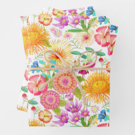 春パーティー植物白 ラッピングペーパーシート