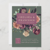 春パープルカラフルグリーンの豊結婚かさ 招待状 (正面)