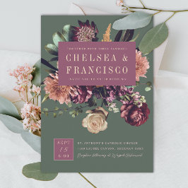 春パープルカラフルグリーンの豊結婚かさ 招待状