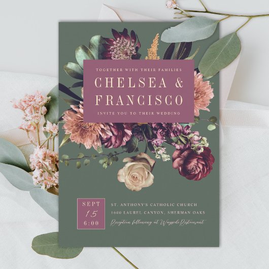 春パープルカラフルグリーンの豊結婚かさ 招待状