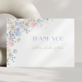 春パープルピンクワイルドフラワーズブライダルシャワー サンキューカード