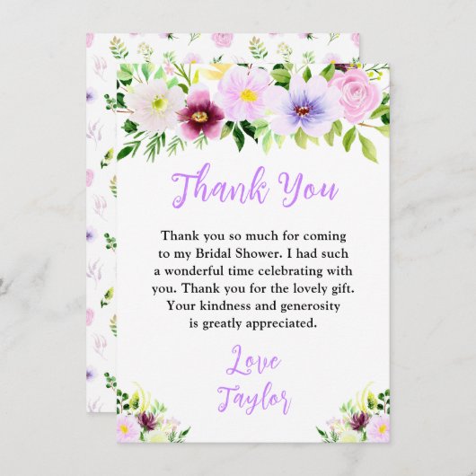 春パープルフローラブライダルシャワー サンキューカード (正面/裏面)