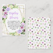 春パープルフローラベビーディスプレイシャワー エンクロージャーカード (正面/裏面)