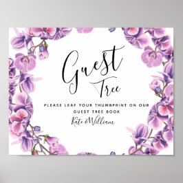 春パープル結婚のゲストブックツリーサイン ポスター