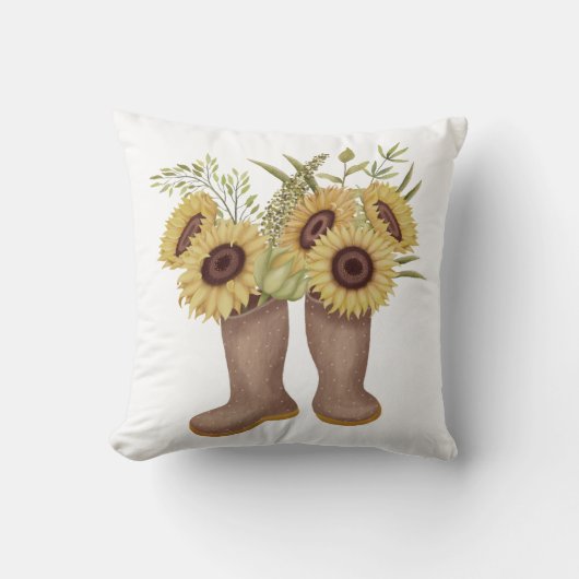 春ヒマワリとブーツ クッション (正面)