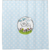 春ビコンフリースドッグ花付き – かわいい シャワーカーテン (正面)