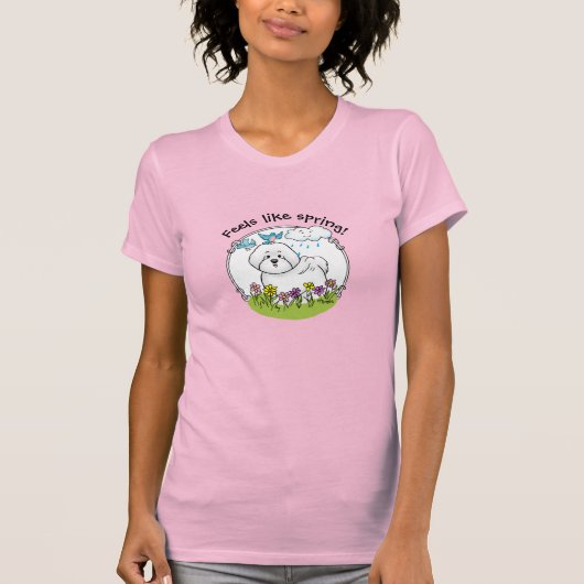 春ビコンフリースドッグ花付き – かわいい Tシャツ (正面)