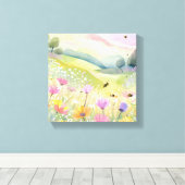 春ビーズフラワーフィールド | フローラカラフル自然 キャンバスプリント (インサイチュ (ウッドフロア))