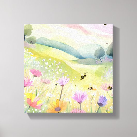 春ビーズフラワーフィールド | フローラカラフル自然 キャンバスプリント (正面)